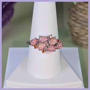 Unique Synthetic Opal &‎ Orange Crystal Cluster Ring Size 10 (NWOT)